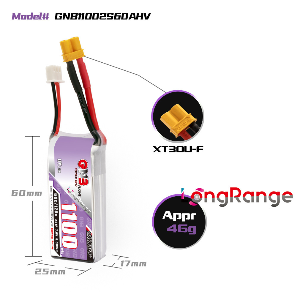 GNB 1100mAh 2S 3S 4S 6S 60C/12 - Drone Racing Battery recension och pris